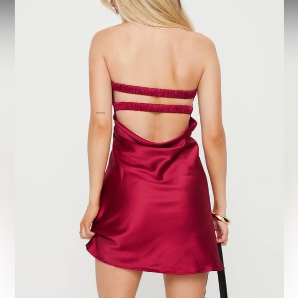 NWOT Princess Polly Satin Shellie Strapless Mini Dress Red - Picture 2 of 14